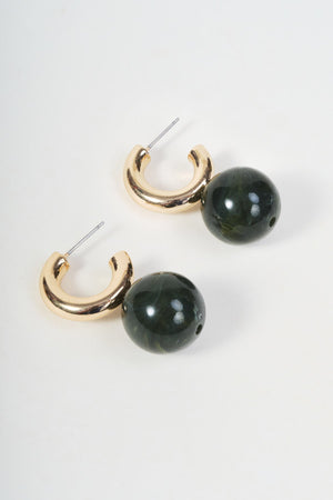 Carraig Donn Gold Hoop & Green Bead Drop Earrings