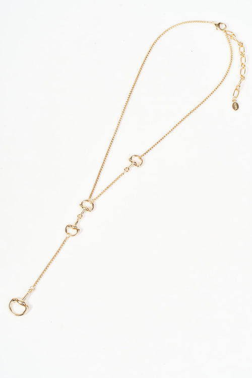 Gold Horsebit Link Y-Lariat Necklace