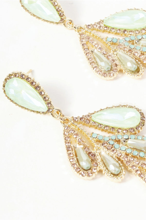 Carraig Donn Gold & Iridescent Green Teardrop Drop Earrings