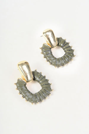 Carraig Donn Gold Khaki Faux Leather Square Drop Stud Earrings