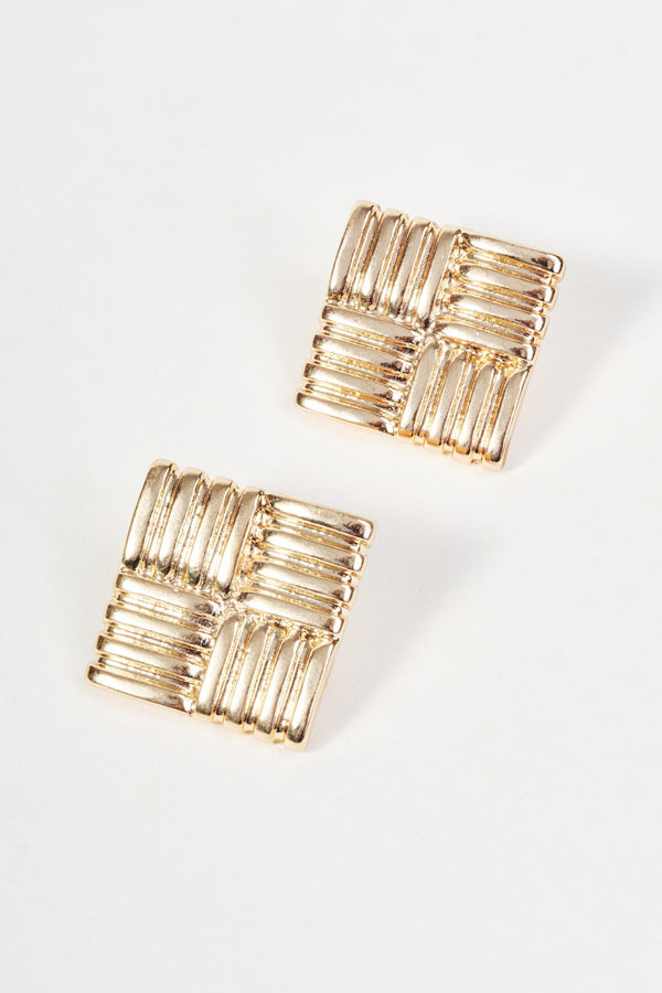 Carraig Donn Gold Large Square Quilted Embossed Stud Earrings