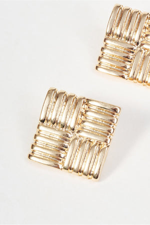 Carraig Donn Gold Large Square Quilted Embossed Stud Earrings