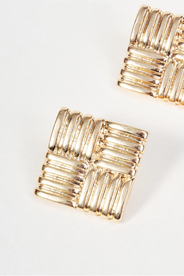 Carraig Donn Gold Large Square Quilted Embossed Stud Earrings