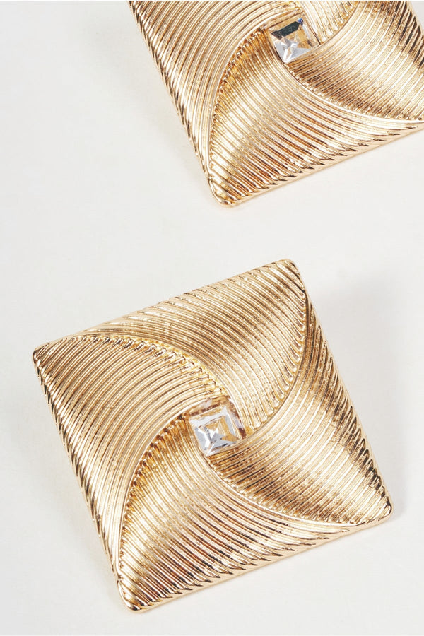 Carraig Donn Gold Large Square Swirl Design Stud Earrings