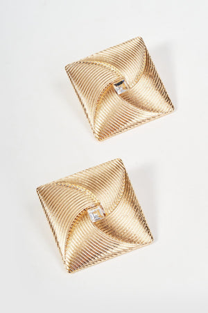 Carraig Donn Gold Large Square Swirl Design Stud Earrings