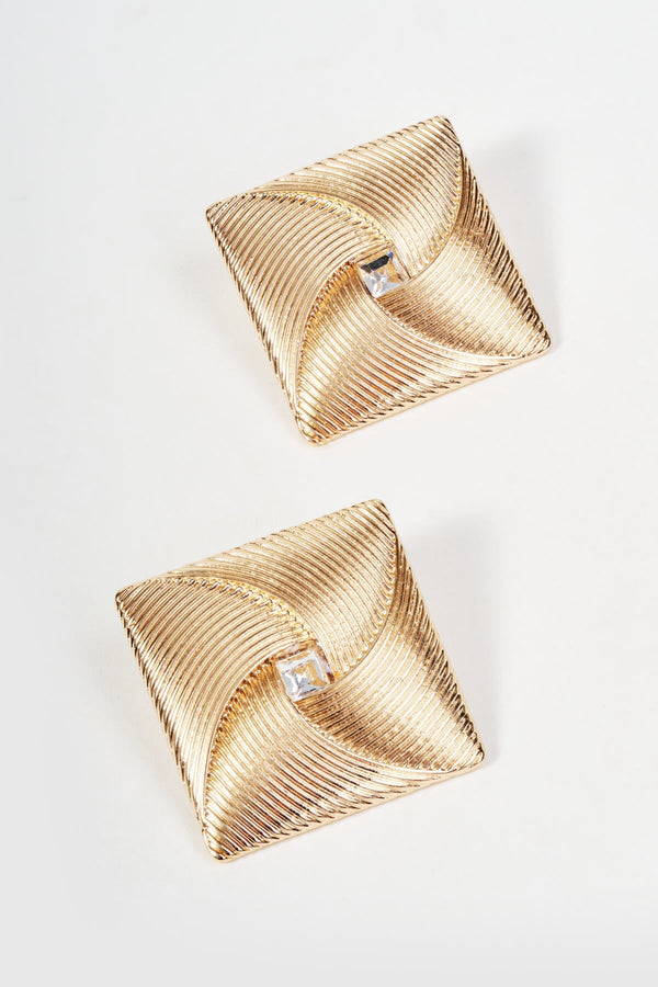 Carraig Donn Gold Large Square Swirl Design Stud Earrings