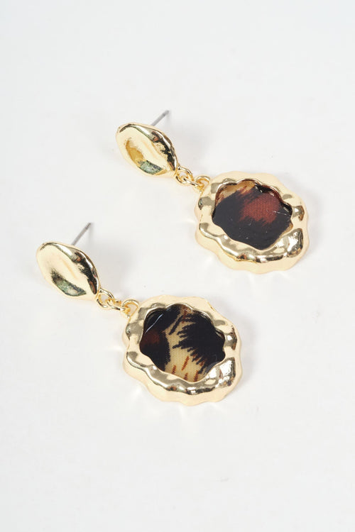 Gold Leopard Print Disc Drop Earrings
