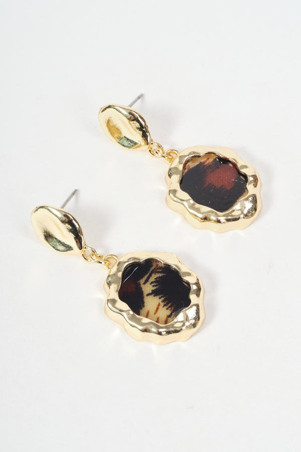 Carraig Donn Gold Leopard Print Disc Drop Earrings