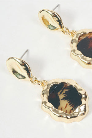 Carraig Donn Gold Leopard Print Disc Drop Earrings