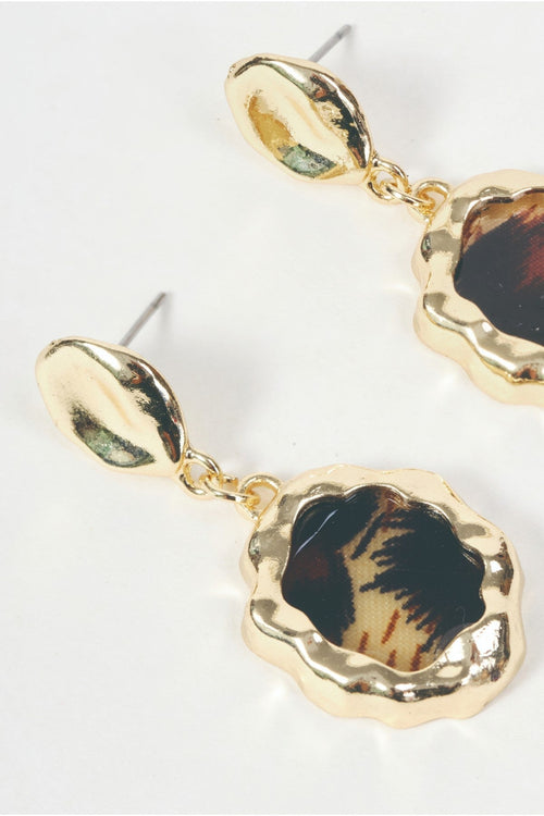 Carraig Donn Gold Leopard Print Disc Drop Earrings