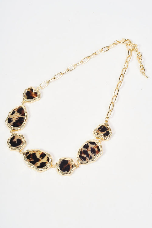 Gold Leopard Print Disc Link Necklace