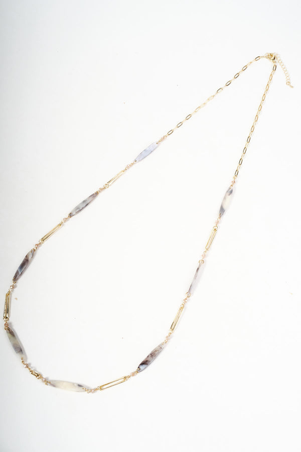 Carraig Donn Gold Link & Beige Long Bar Beaded Necklace