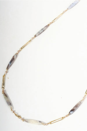 Carraig Donn Gold Link & Beige Long Bar Beaded Necklace