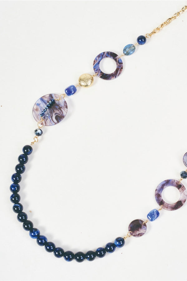 Carraig Donn Gold Link & Blue Mixed Stone Beaded Long Necklace