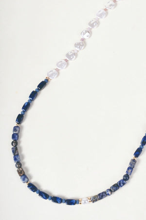 Carraig Donn Gold Link Blue Stone & Faux Pearl Beaded Long Necklace