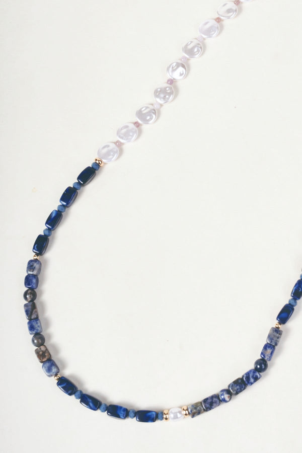 Carraig Donn Gold Link Blue Stone & Faux Pearl Beaded Long Necklace