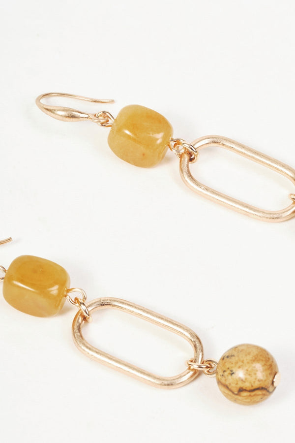 Carraig Donn Gold Link & Brown Stone Drop Earrings