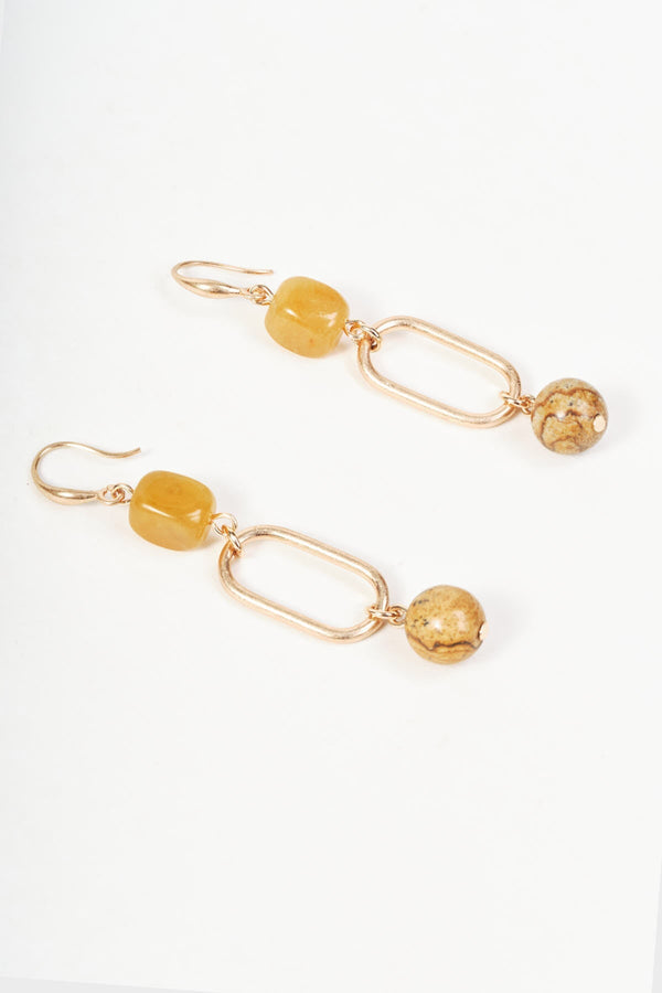 Carraig Donn Gold Link & Brown Stone Drop Earrings