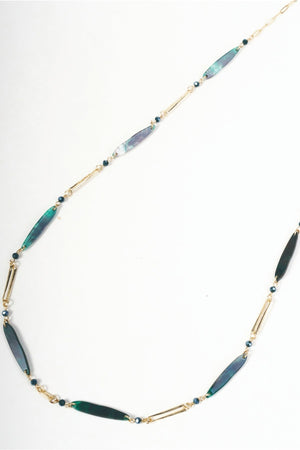 Carraig Donn Gold Link & Green Long Bar Beaded Necklace
