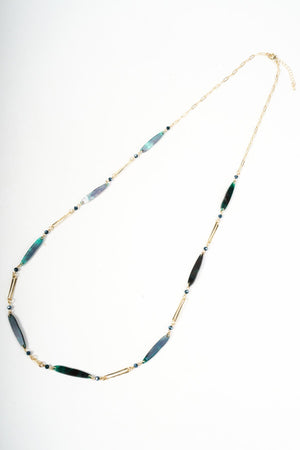 Carraig Donn Gold Link & Green Long Bar Beaded Necklace