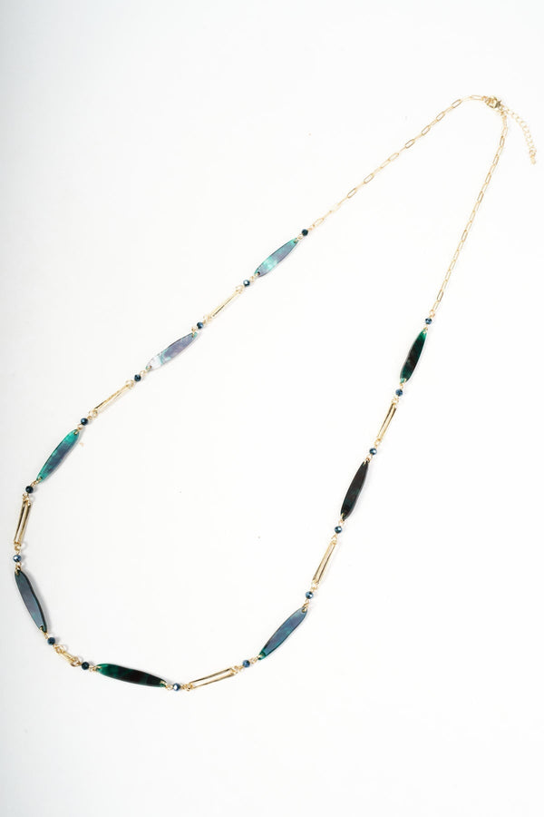 Carraig Donn Gold Link & Green Long Bar Beaded Necklace