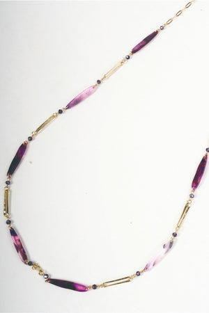 Carraig Donn Gold Link & Purple Long Bar Beaded Necklace