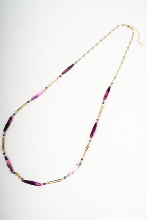 Carraig Donn Gold Link & Purple Long Bar Beaded Necklace