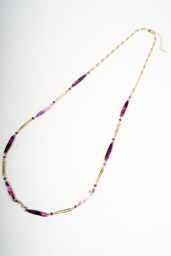Carraig Donn Gold Link & Purple Long Bar Beaded Necklace