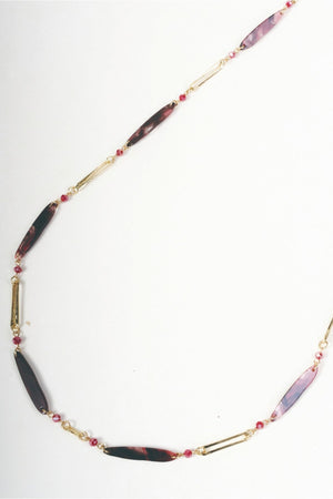 Carraig Donn Gold Link & Red Long Bar Beaded Necklace