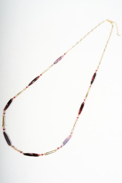 Gold Link & Red Long Bar Beaded Necklace