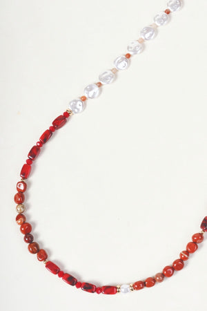 Carraig Donn Gold Link Red Stone & Faux Pearl Beaded Long Necklace