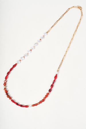Carraig Donn Gold Link Red Stone & Faux Pearl Beaded Long Necklace
