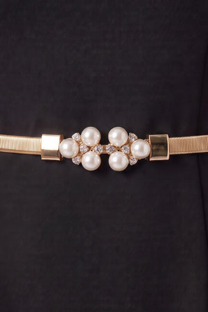 Carraig Donn Gold Metal Pearl Detail Elasticated Waist Belt