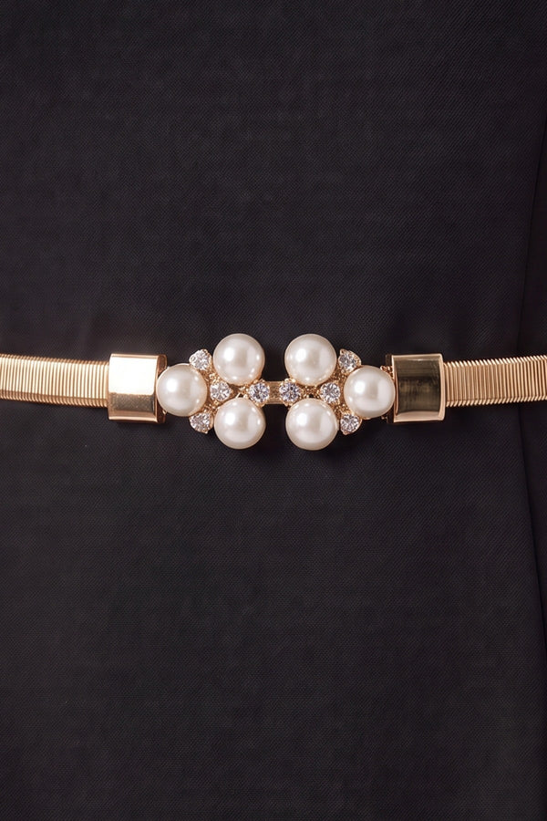 Carraig Donn Gold Metal Pearl Detail Elasticated Waist Belt