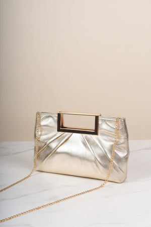 Carraig Donn Gold Metallic Faux Leather Frame Handle Rectangle Clutch Bag