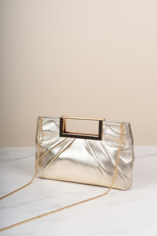 Carraig Donn Gold Metallic Faux Leather Frame Handle Rectangle Clutch Bag