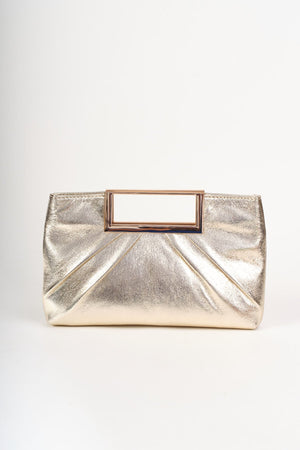 Carraig Donn Gold Metallic Faux Leather Frame Handle Rectangle Clutch Bag