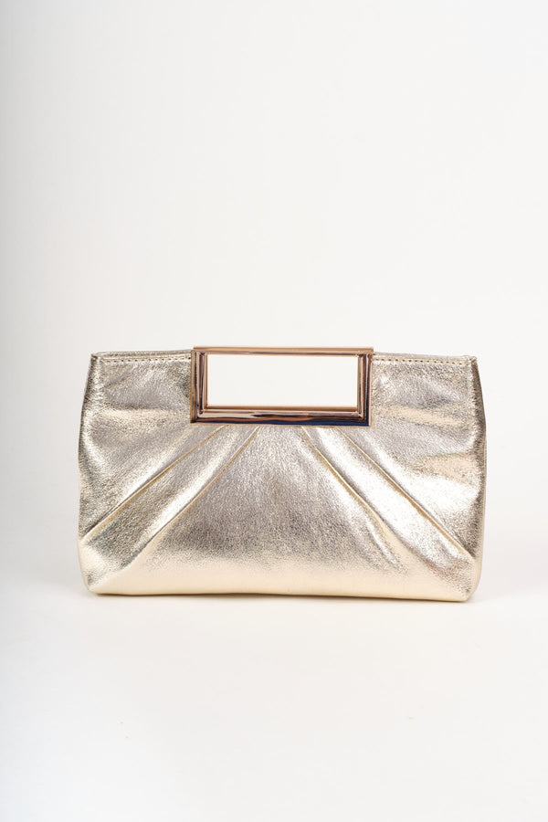 Carraig Donn Gold Metallic Faux Leather Frame Handle Rectangle Clutch Bag