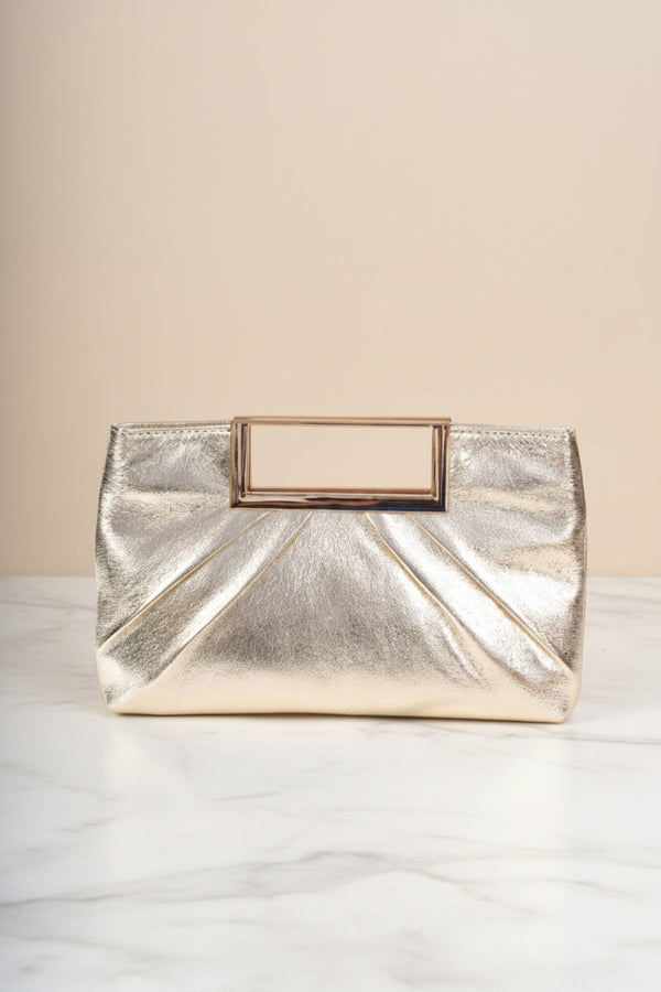 Carraig Donn Gold Metallic Faux Leather Frame Handle Rectangle Clutch Bag