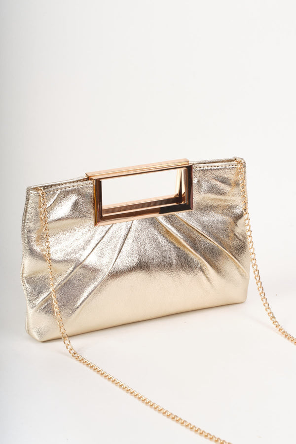 Carraig Donn Gold Metallic Faux Leather Frame Handle Rectangle Clutch Bag