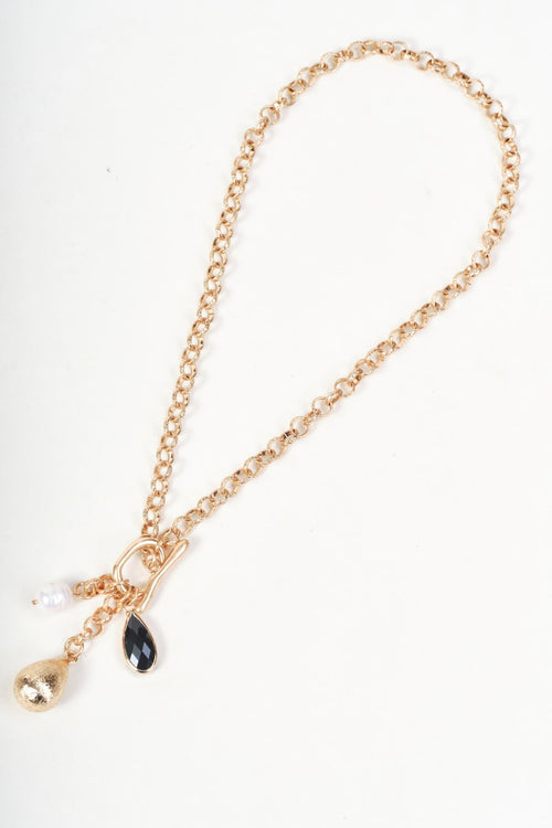 Gold Mixed Charm Drop Necklace