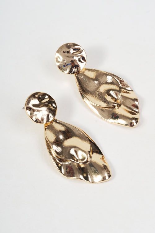 Gold Molten Disc Teardrop Earrings