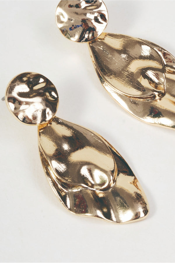 Carraig Donn Gold Molten Disc Teardrop Earrings