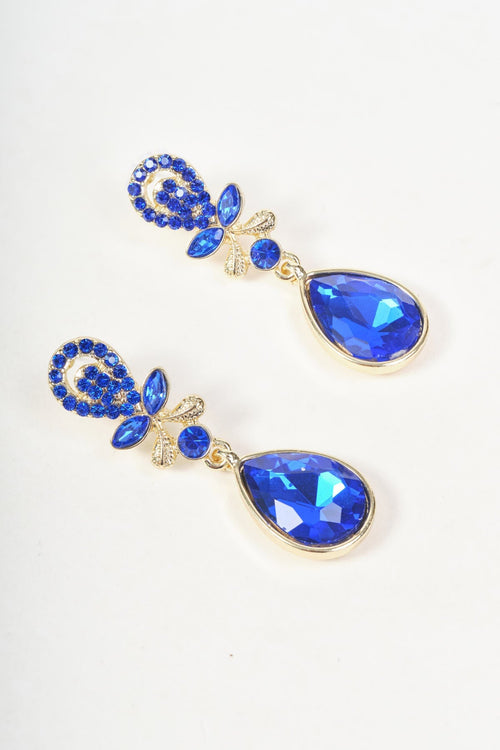 Gold Multi Blue Gemstone Statement Drop Earrings