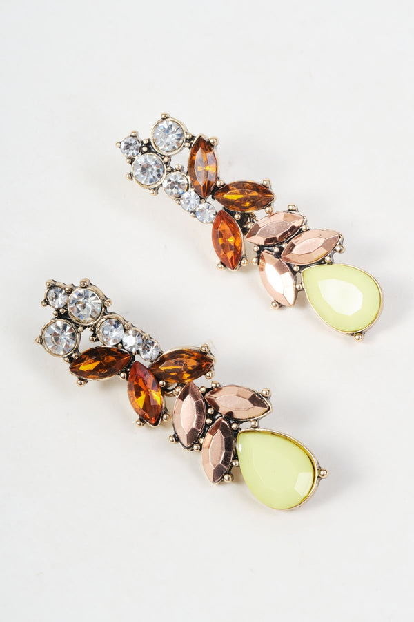 Carraig Donn Gold Multi Colour Crystal & Yellow Stone Drop Earrings