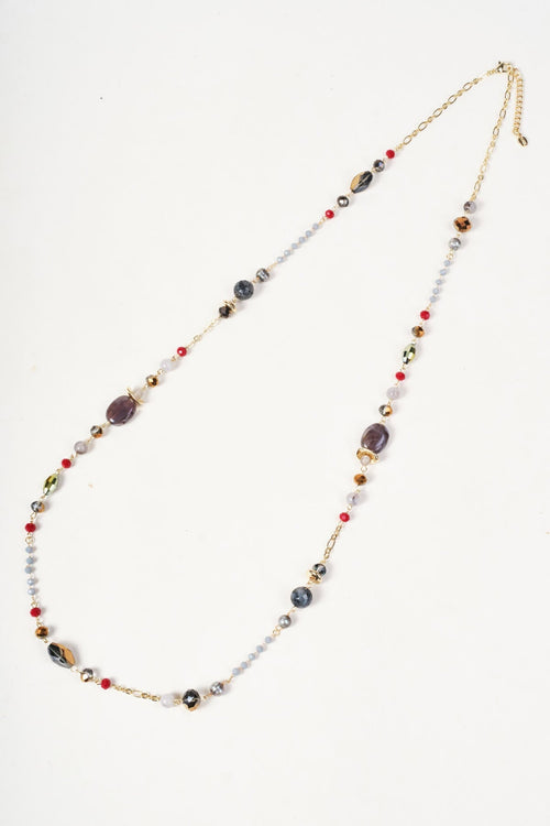 Gold & Multi Coloured Long Beaded Necklace