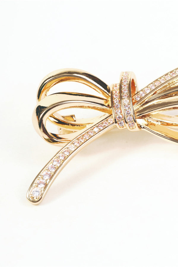 Carraig Donn Gold Multi Ribbon Clear Diamante Detail Bow Brooch