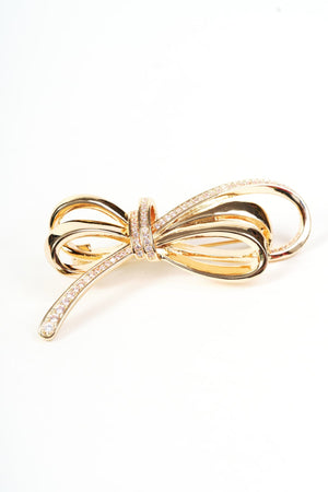Carraig Donn Gold Multi Ribbon Clear Diamante Detail Bow Brooch