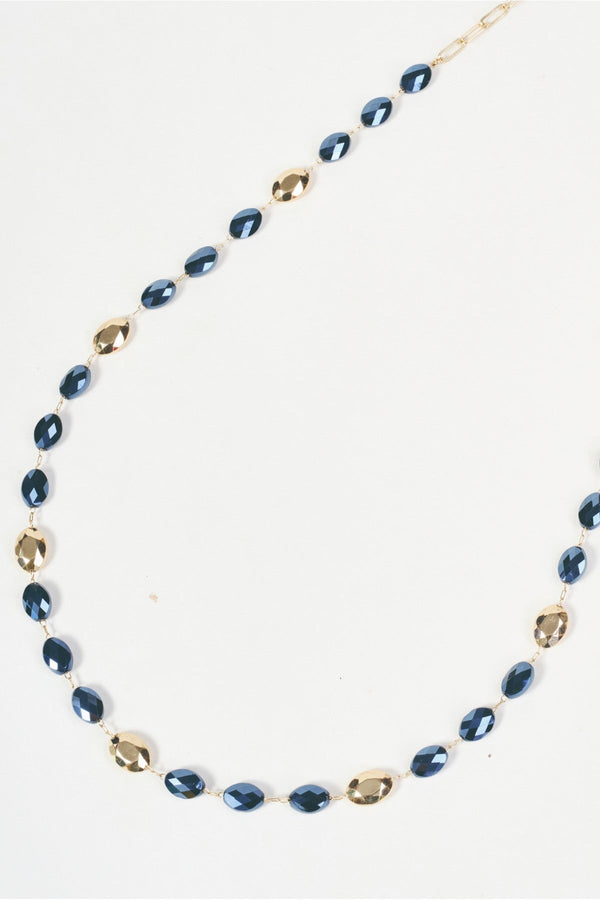 Carraig Donn Gold & Navy Oval Beaded Long Chain Necklace