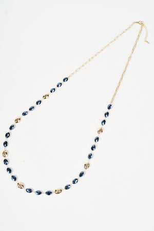 Carraig Donn Gold & Navy Oval Beaded Long Chain Necklace